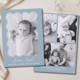 Modernes Minimal Dusty Blue Neugeborene Geburt Ankündigung