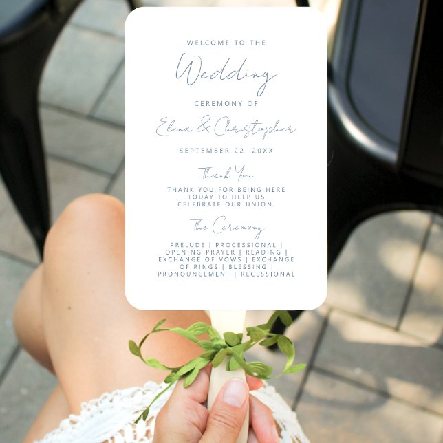 Modernes Minimal Dusty Blue Script Wedding Program Fächer (Von Creator hochgeladen)