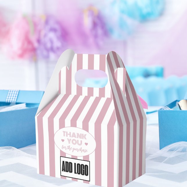 Modernes Minimal Dusty Pink Stripes Business-Logo Geschenkschachtel (Von Creator hochgeladen)