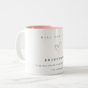 Modernes Minimal einfaches Blush Herz Bridesmaid G Zweifarbige Tasse