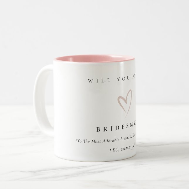 Modernes Minimal einfaches Blush Herz Bridesmaid G Zweifarbige Tasse (Vorderseite Links)