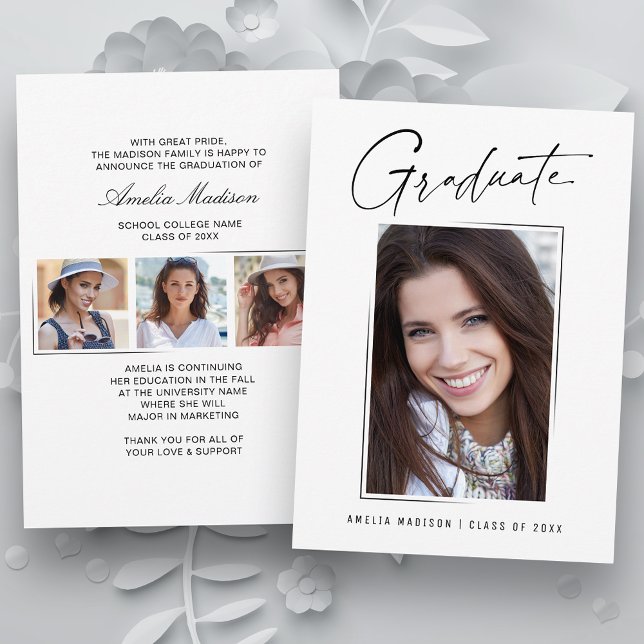 Modernes Minimal-Einzigartiges Ink Script Graduate Ankündigung (Von Creator hochgeladen)