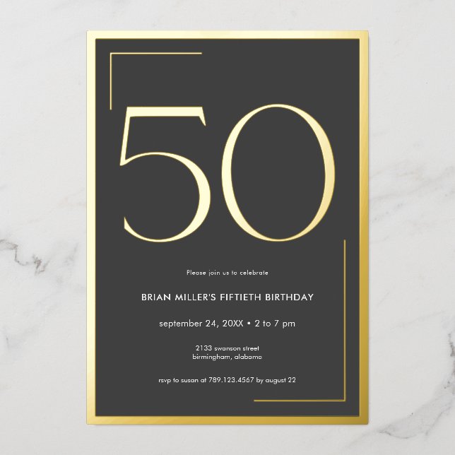 Modernes Minimal Elegant Fiftieth Birthday Folieneinladung (Vorderseite)
