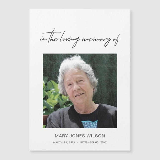 MODERNES MINIMAL ELEGANTES FOTO BEILEID MEMORIAL MAGNETKARTE (Vorderseite)