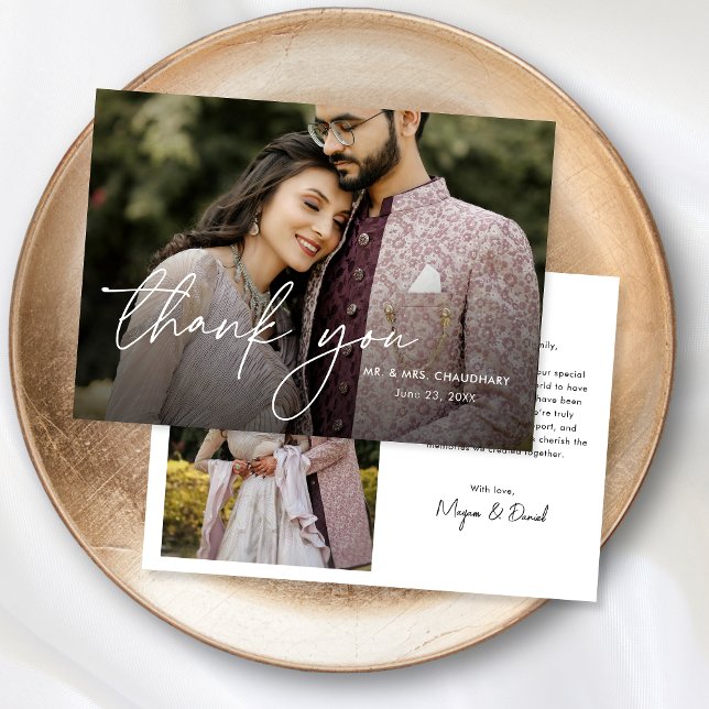 Modernes Minimal Elegantes Foto Hochzeit von Hand Dankeskarte (Von Creator hochgeladen)