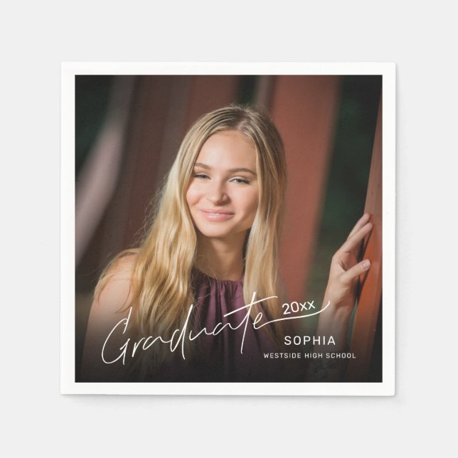 Modernes Minimal Elegantes Graduate Script-Foto Serviette (Vorderseite)