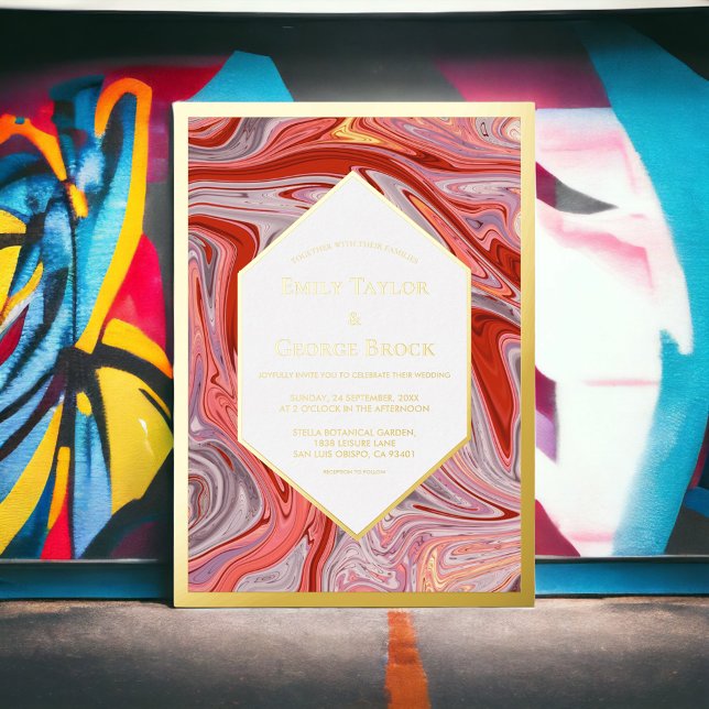 Modernes Minimal farbenfrohe Lava Abstrakt Wedding Folieneinladung (Von Creator hochgeladen)