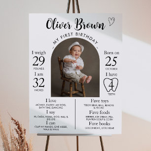 Modernes Minimal Foto 1. Geburtstag Meilenstein Ze Poster