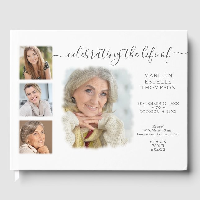 Modernes Minimal-Foto Collage Memorial Gästebuch (Vorderseite)