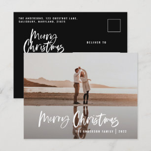 Modernes Minimal-Foto-Schwarzes Drehbuch Weihnacht Feiertagspostkarte