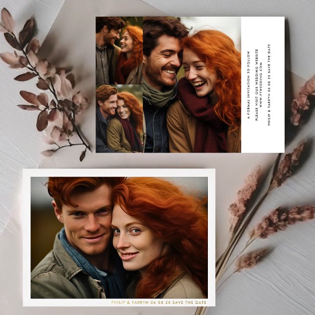 Modernes Minimal Frame Multi-Foto Save the Date Folieneinladung (Von Creator hochgeladen)