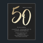 Modernes Minimal Gold 50. Geburtstag Magneteinladung<br><div class="desc">Moderne minimalistische 50. Geburtstagsfeier Einladung mit stilvollen Imitate Gold-Folie Nummer handschriftlich Drehbuch 50 und Ihr Party Details in klassischen Serif-Schriftart auf schwarzem Hintergrund,  einfach und elegant,  große Überraschung Erwachsenenstein Geburtstagseinladung für Männer und Frauen. Die schwarze Hintergrundfarbe kann in jede beliebige Farbe geändert werden.</div>