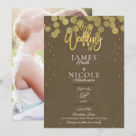 Modernes Minimal Gold Confetti Foil Foto Hochzeit Einladung
