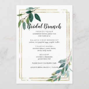 Modernes Minimal Gold Foliage Bridal Brunch Menü Menükarte
