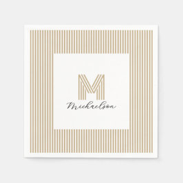 Modernes Minimal Gold Streifen Monogramm Serviette