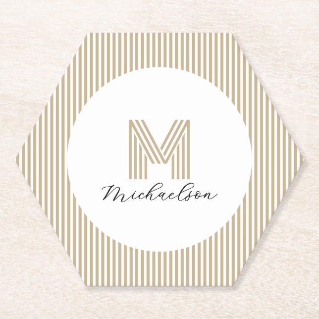 Modernes Minimal Gold Streifen Monogramm Untersetzer (Vorderseite)