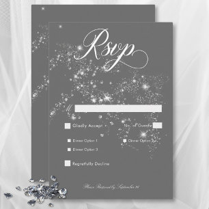 Modernes Minimal Graues & Weiß Glam Diamanten Aben RSVP Karte