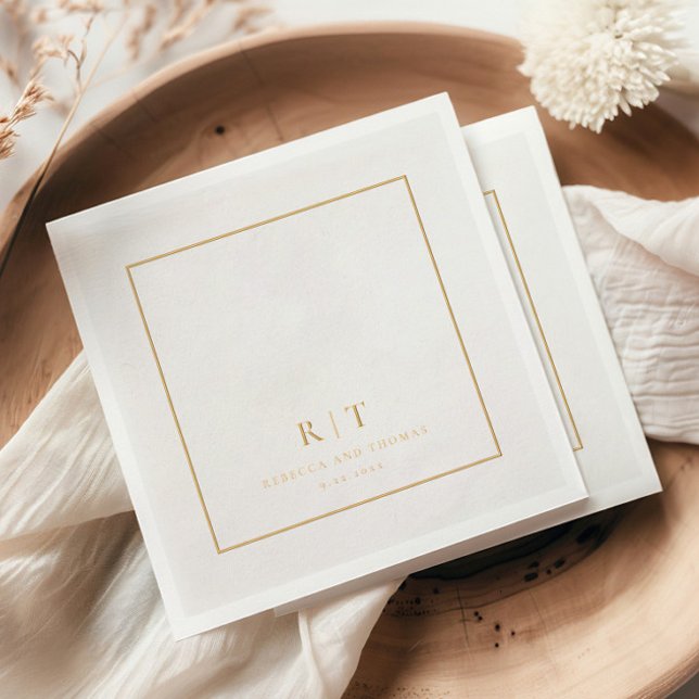 Modernes Minimal-Hochzeitmonogramm Servietten Mit Folie (Elegant simple type wedding monogram real foil napkins.)