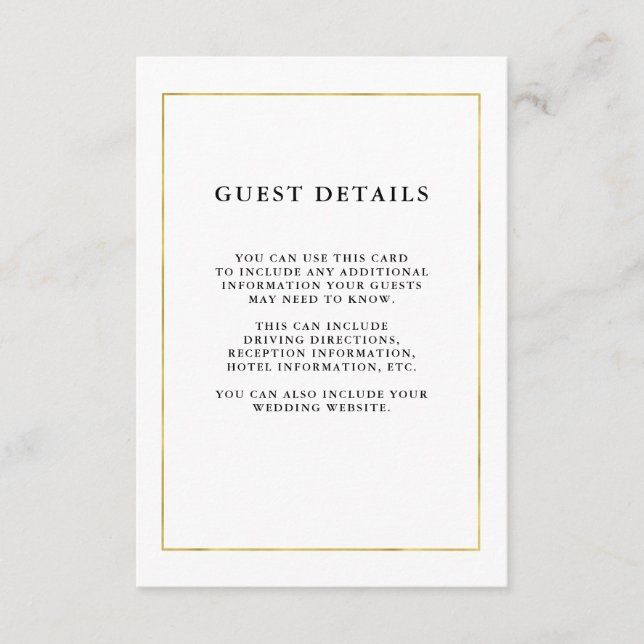 Modernes Minimal | Imitate Gold Border Guest Detai Begleitkarte (Vorderseite)