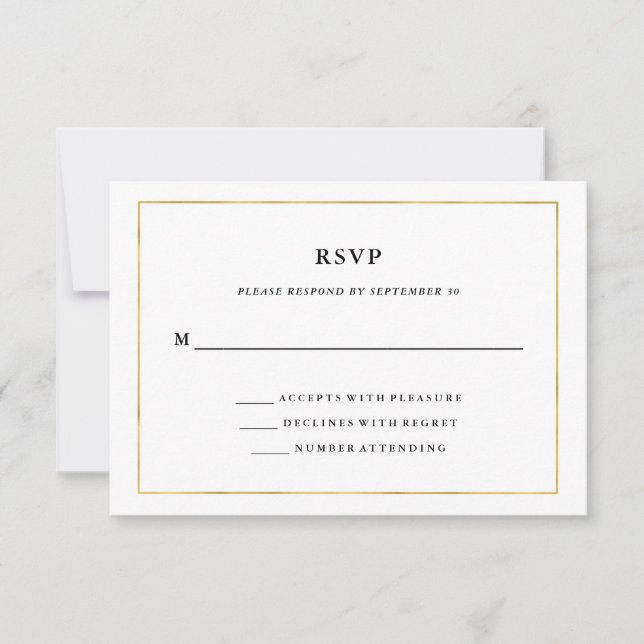 Modernes Minimal | Imitate Gold Border UAWG RSVP Karte (Vorderseite)