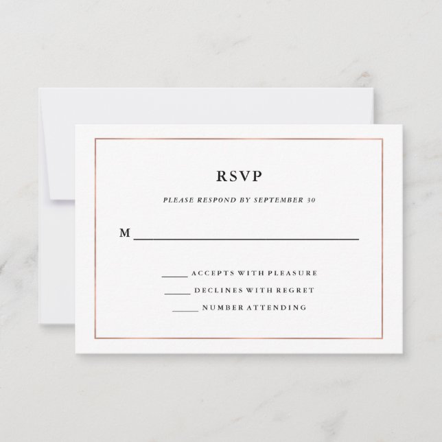 Modernes Minimal | Imitate Rose Gold Border UAWG RSVP Karte (Vorderseite)