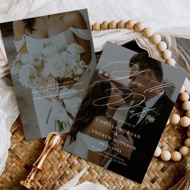 Modernes Minimal-Kalligrafie-Foto Save the Date Einladung (Von Creator hochgeladen)