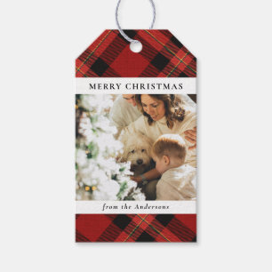 Modernes Minimal Kariertes Weihnachtsfamilien-Foto Geschenkanhänger