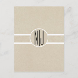Modernes Minimal Kraft Rustikales Monogramm Save t Ankündigungspostkarte