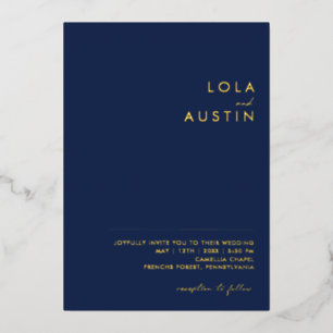 Modernes Minimal   Lässige Hochzeit von Navy und G Folieneinladung