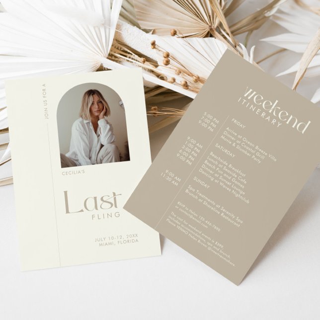 Modernes Minimal "Last Fling" Bachelorette Foto Einladung (Von Creator hochgeladen)