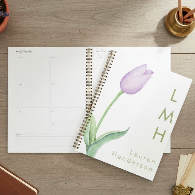 Modernes Minimal-Lavendel-Aquarelltulus-Monogramm Planer (Von Creator hochgeladen)