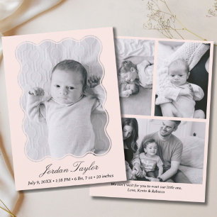 Modernes Minimal Light Pink Neugeborenes Geburt Ankündigung