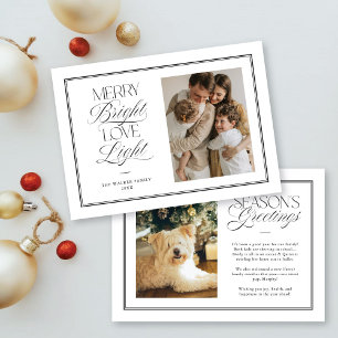 Modernes Minimal Merry Bright Liebe Light Foto Feiertagskarte
