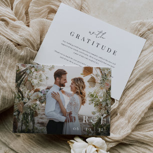 Modernes Minimal "mit Dankbarkeit" Foto Hochzeit Dankeskarte