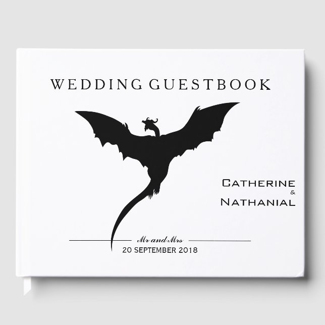 Modernes Minimal mittelalterlicher Drache Hochzeit Gästebuch (Vorderseite)