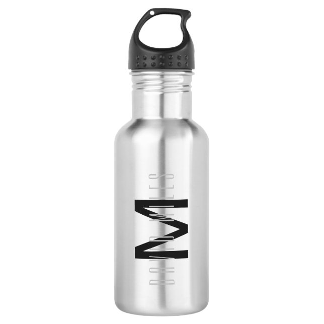 Modernes Minimal Monogram Design bearbeitbar Dunke Edelstahlflasche (Vorderseite)