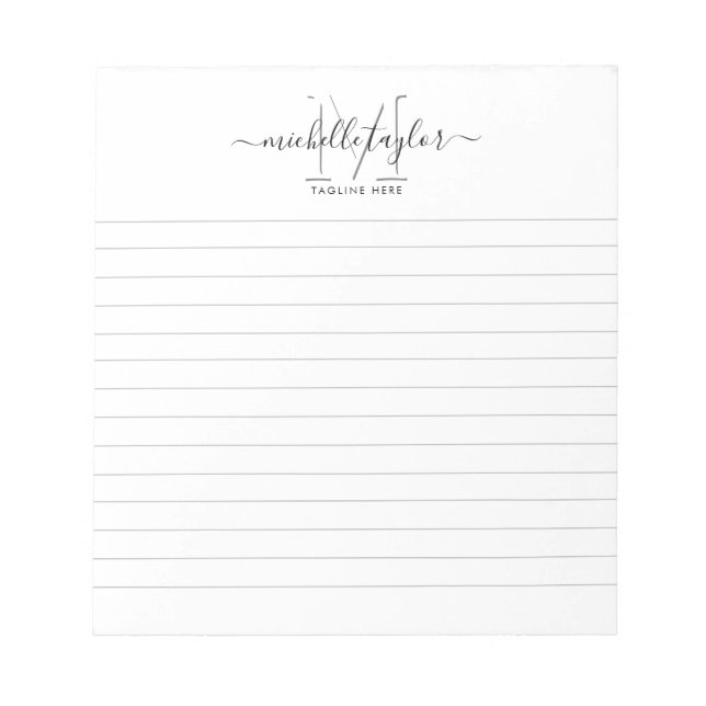 Modernes Minimal Monogram einfach Lined Notizblock (Vorderseite)
