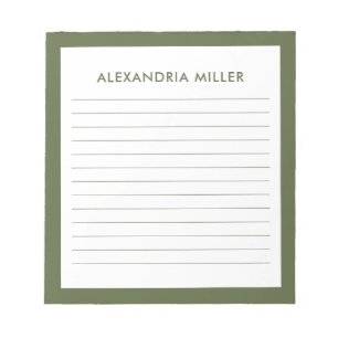 Modernes Minimal Monogram Name Olive Notizblock