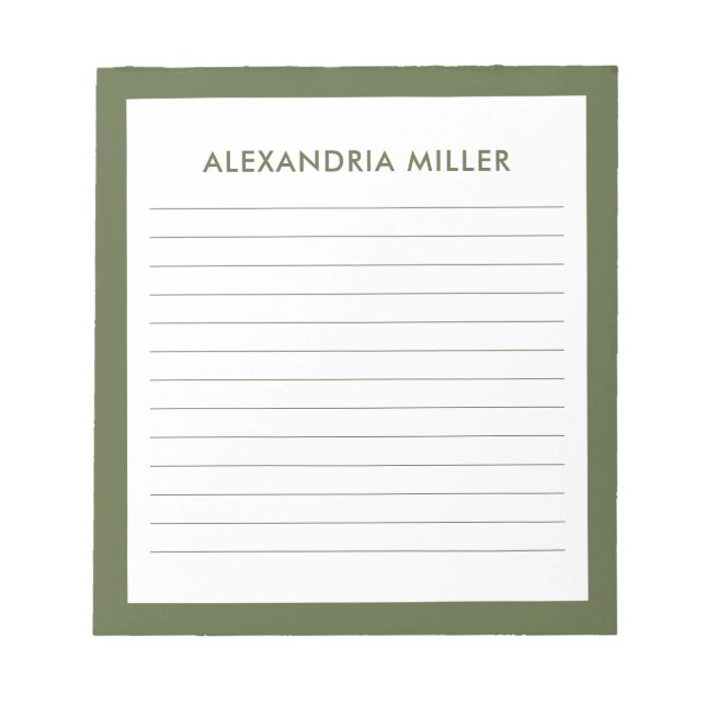 Modernes Minimal Monogram Name Olive Notizblock (Vorderseite)