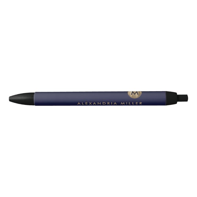Modernes Minimal Navy Blue Gold Monogramm Kugelschreiber (Vorderseite)