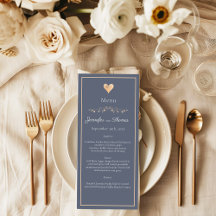 Modernes Minimal Navy Blue Heart Wedding Menu