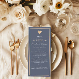 Modernes Minimal Navy Blue Heart Wedding Menu Menükarte
