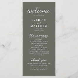 Modernes Minimal Olive Gray Hochzeitsprogramm