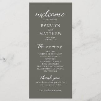 Modernes Minimal Olive Gray Hochzeitsprogramm