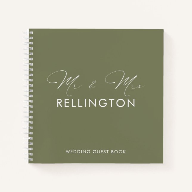 Modernes Minimal Olive Green Wedding Guest Book Notizbuch (Vorderseite)