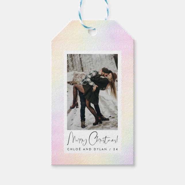 Modernes Minimal Pastel Wavy Guilloché Couple Foto Geschenkanhänger (Vorderseite)