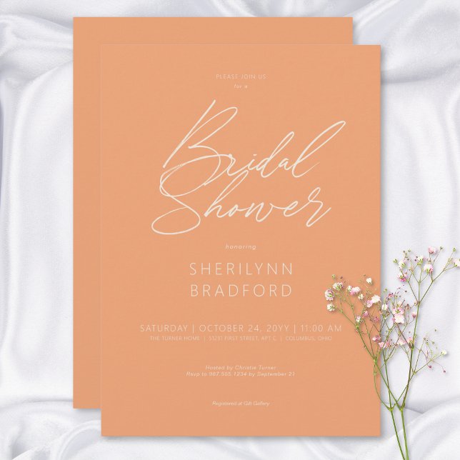Modernes Minimal Peach Brautparty Einladung (Modern Minimal Peach Bridal Shower Invitation)