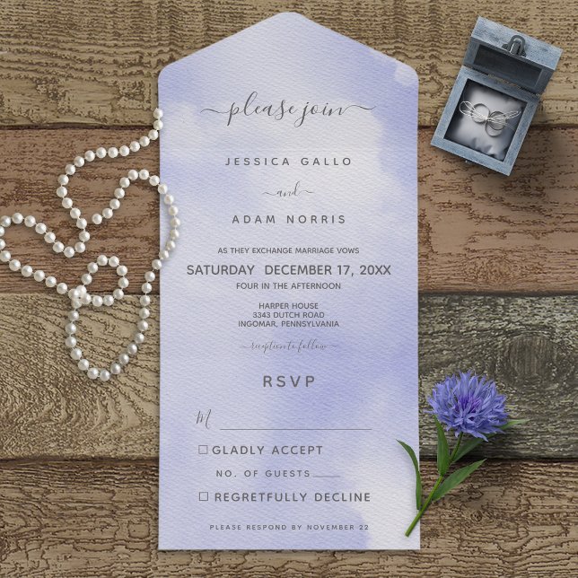 Modernes Minimal Periwinkle Wasserfarbe Kein Abend All In One Einladung (Von Creator hochgeladen)