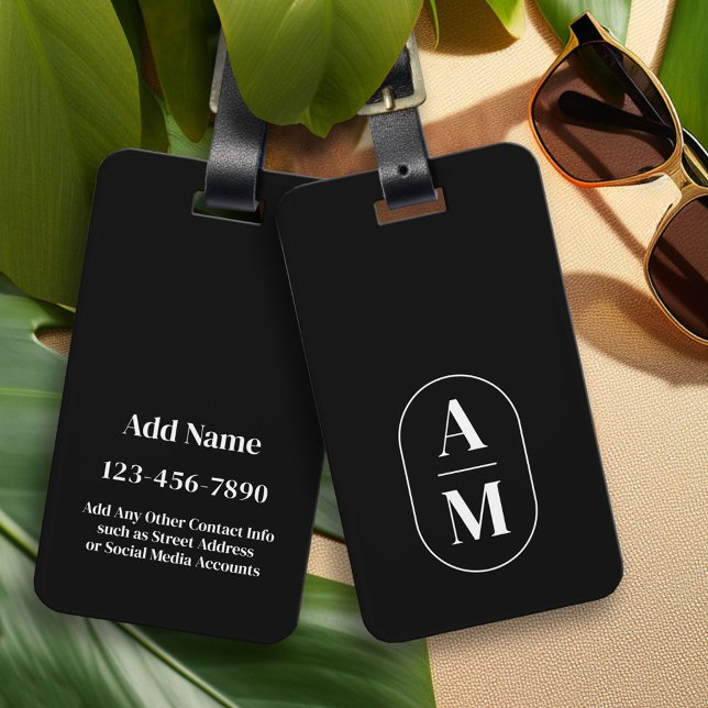 Modernes Minimal Pillenmonogramm - Schwarz-weiß Gepäckanhänger (Custom Luggage Tag - Personalized Bag Tag)