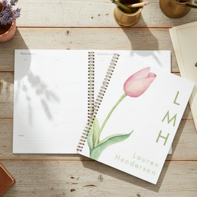Modernes Minimal-Pink-Aquarellfarben-Monogramm Planer (Von Creator hochgeladen)